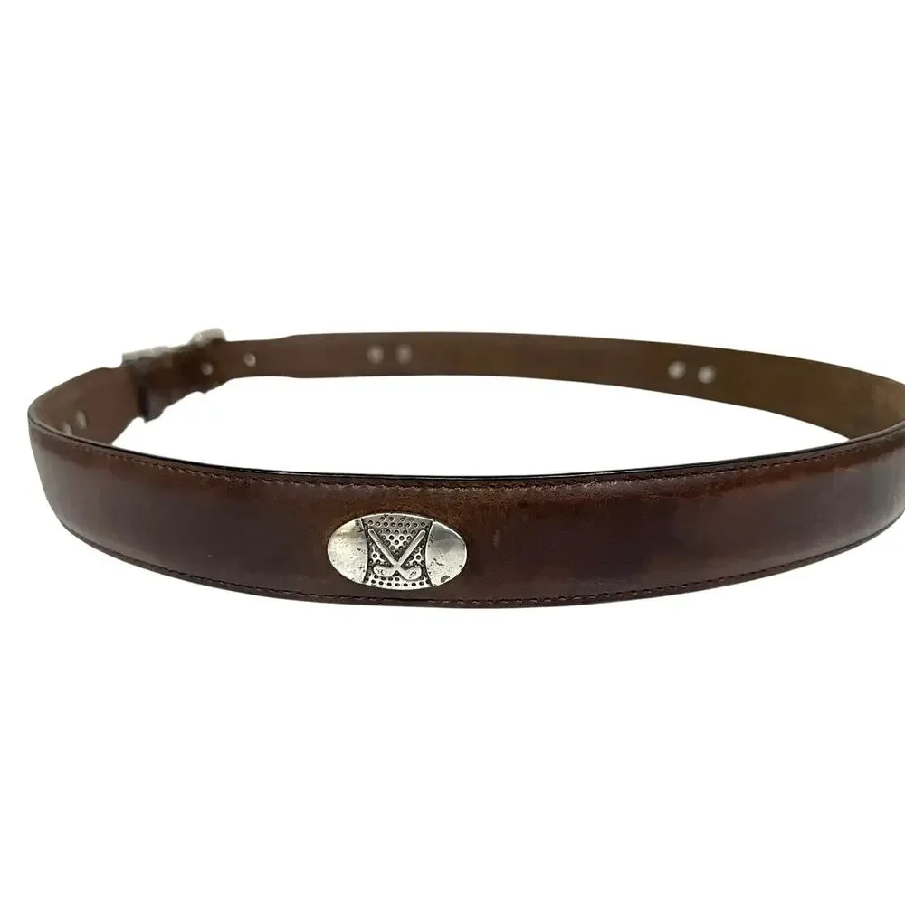 Vintage Danbury Men's Golf Belt Club Conchos Top Grain Oil-tan Leather Brown 38